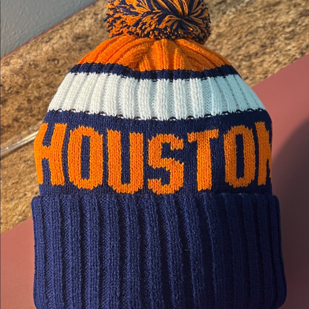 ⚾️ UNISEX Houston Pom Pom Beanie Hat - Orange & Navy - Picture 2 of 6